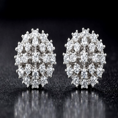 Luxury Diamond Cluster Stud Earrings in White Gold – Brilliant Round-Cut Floral Design Fine Jewelry