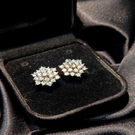 Luxury Diamond Cluster Stud Earrings in White Gold – Elegant Floral Design Fine Jewelry for Women
